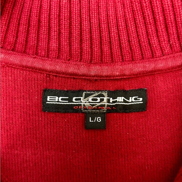 BC Clothing Original Men’s Quarter Zip Sweater Size Large Red Ribbed Pullover - Picture 3 of 6